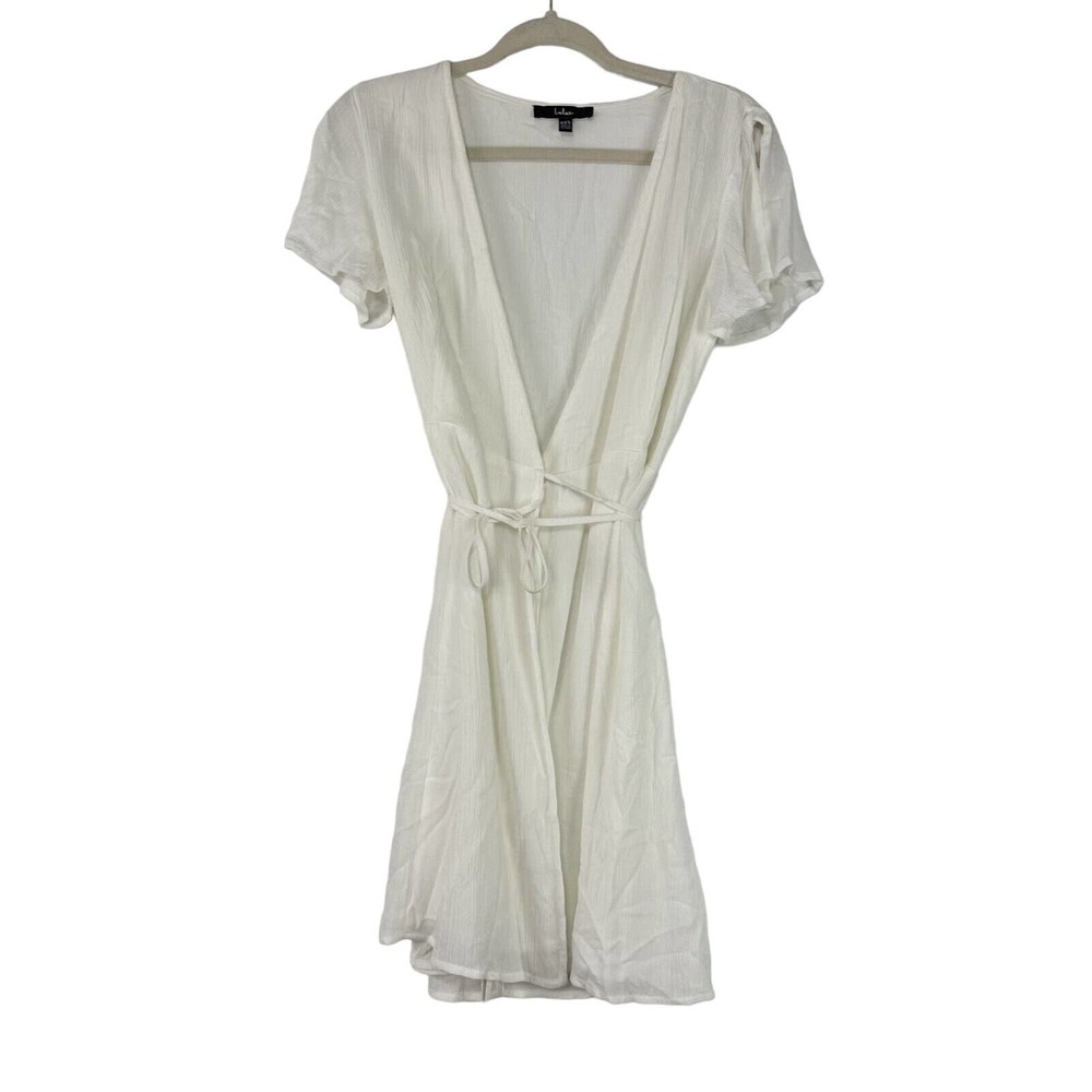 Lulus Wrap Dress Womens Size XXS White Split Sleeves Knee Length Lined V Neck‎